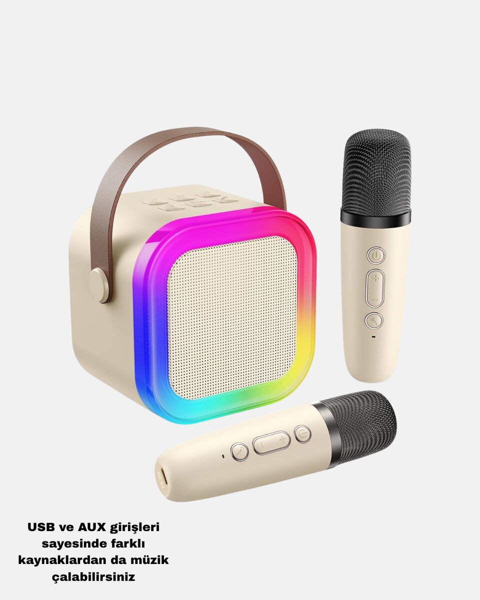 Taşınabilir Karaoke Hoparlör Bluetooth 5.0 ve Çift Mikrofonlu Taşınabilir Karaoke Hoparlör Bluetooth 5.0 ve Çift Mikrofonlu