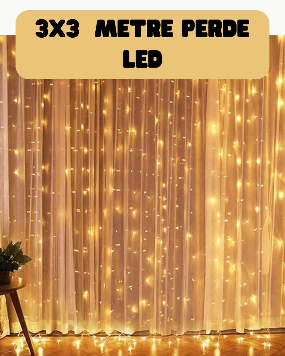 3x3 Metre Perde LED Işık Sıcak Şelale Tasarım Dekoratif Aydınlatma 3x3 Metre Perde LED Işık Sıcak Şelale Tasarım Dekoratif Aydınlatma