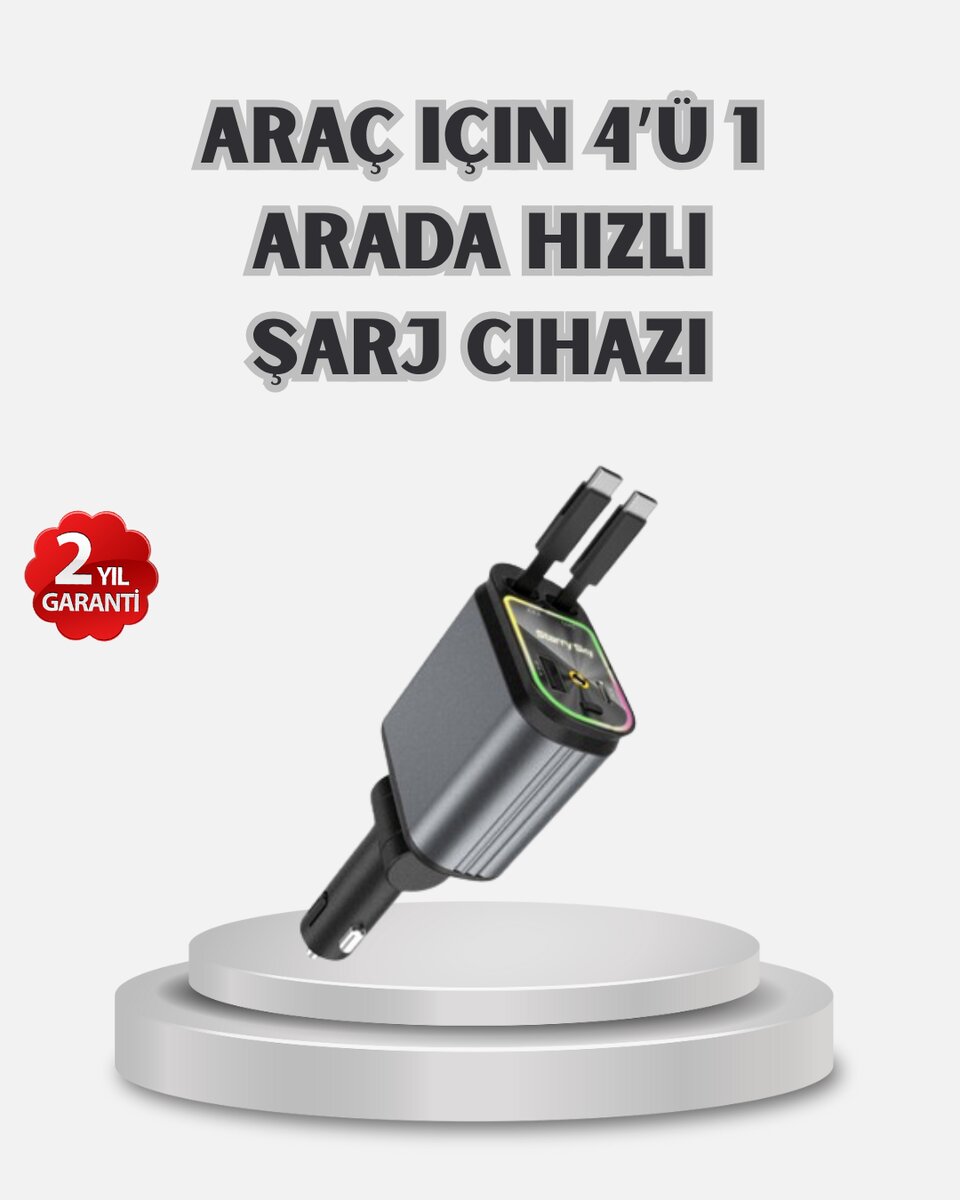 Araç Şarj Cihazı 4 Portlu 66W Hızlı Şarjlı LED Işıklı ve 180° Dönebilir Araç Şarj Cihazı 4 Portlu 66W Hızlı Şarjlı LED Işıklı ve 180° Dönebilir