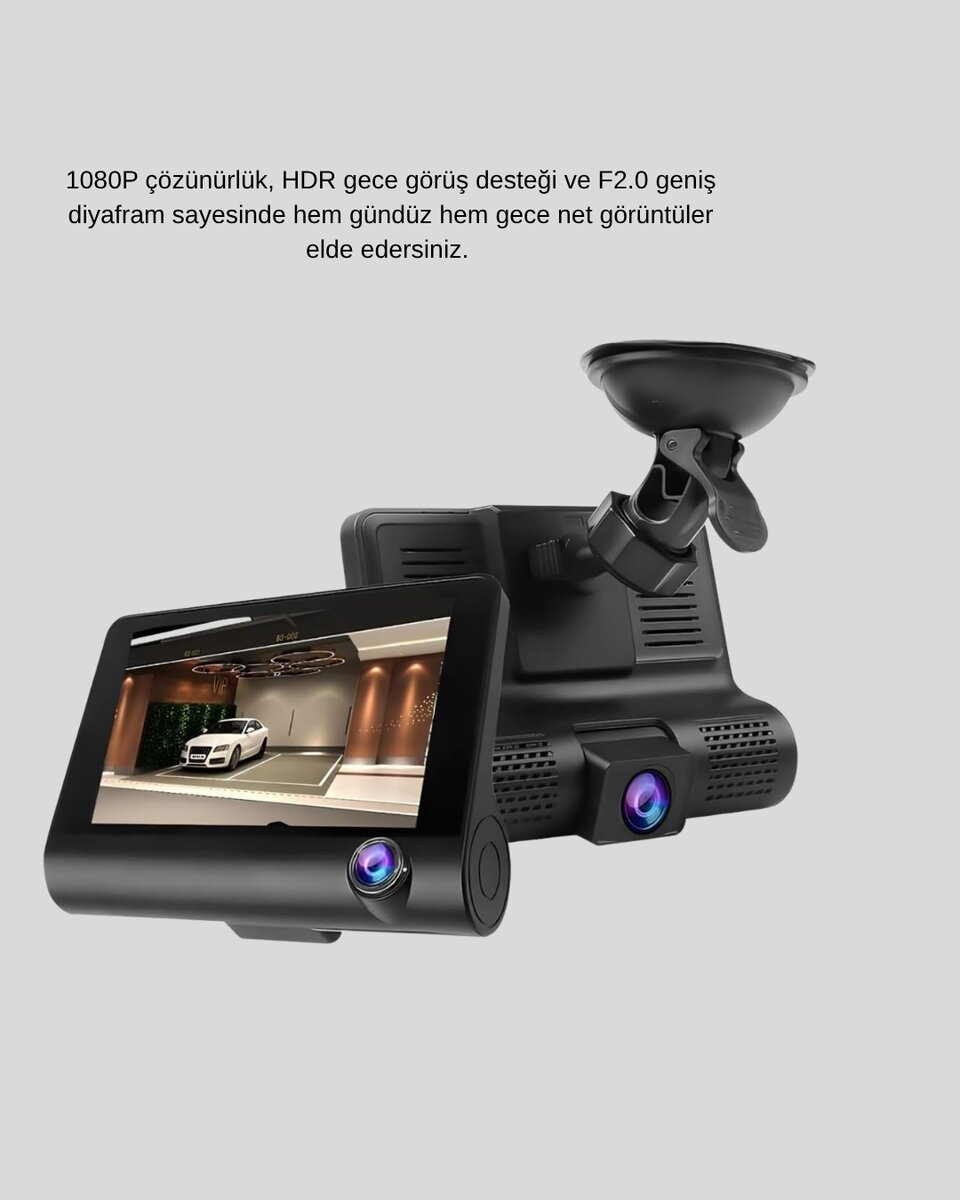 Araç Kamerası 3’lü Full HD DVR 1080P Gece Görüşlü ve G-Sensörlü