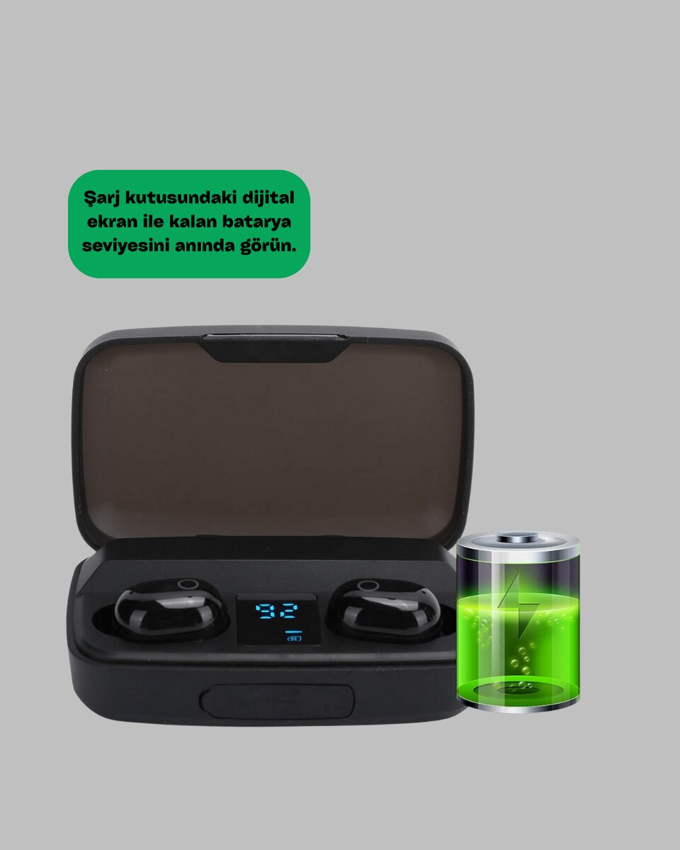 Dokunmatik Kontrollü ABS Malzemeli Bluetooth Kulaklık + Yüksek Kapasiteli Kutu Dokunmatik Kontrollü ABS Malzemeli Bluetooth Kulaklık + Yüksek Kapasiteli Kutu