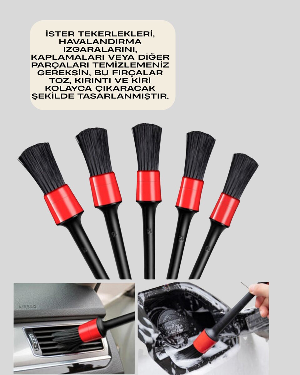 5'li Araç Temizlik Fırça Seti-Detaylı Temizlik İçin Çok Amaçlı Fırçalar 5'li Araç Temizlik Fırça Seti-Detaylı Temizlik İçin Çok Amaçlı Fırçalar