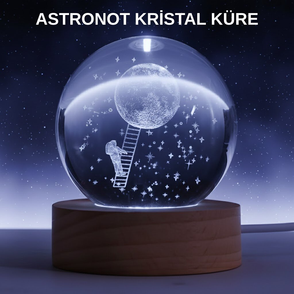 Lazer İşlemeli 3D Astronot Kristal Küre LED Işıklı Uzay Temalı Gece Lambası Lazer İşlemeli 3D Astronot Kristal Küre LED Işıklı Uzay Temalı Gece Lambası