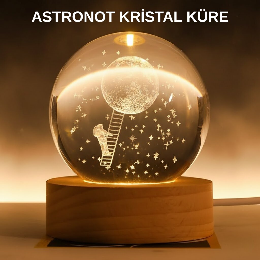 3D Astronot Kristal Küre Gece Lambası USB Ahşap Standlı Dekoratif Işık 3D Astronot Kristal Küre Gece Lambası USB Ahşap Standlı Dekoratif Işık