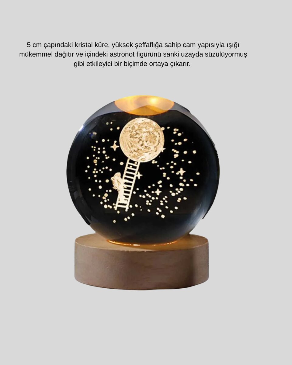 3D Astronot Kristal Küre Gece Lambası USB Ahşap Standlı Dekoratif Işık 3D Astronot Kristal Küre Gece Lambası USB Ahşap Standlı Dekoratif Işık