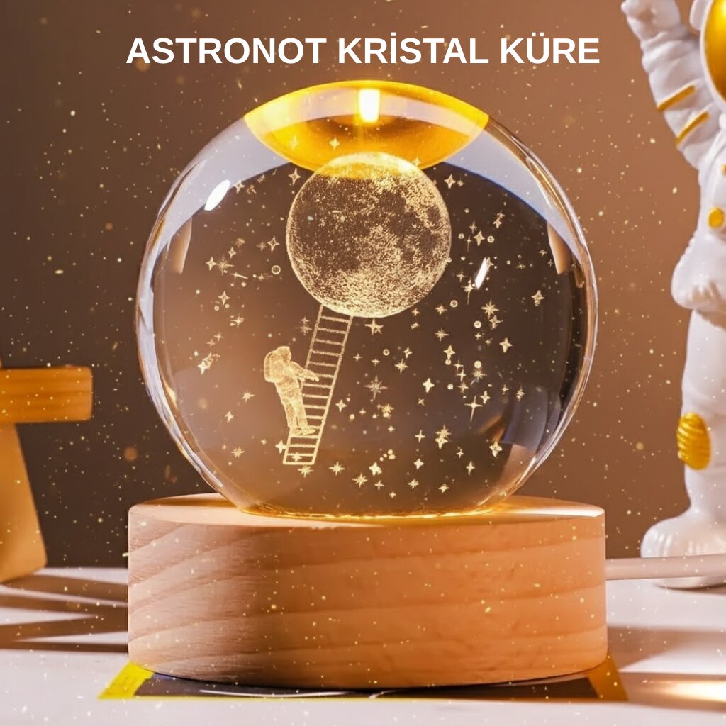 USB’li 3D Astronot Kristal Küre – Modern Uzay Temalı Gece Lambası USB’li 3D Astronot Kristal Küre – Modern Uzay Temalı Gece Lambası