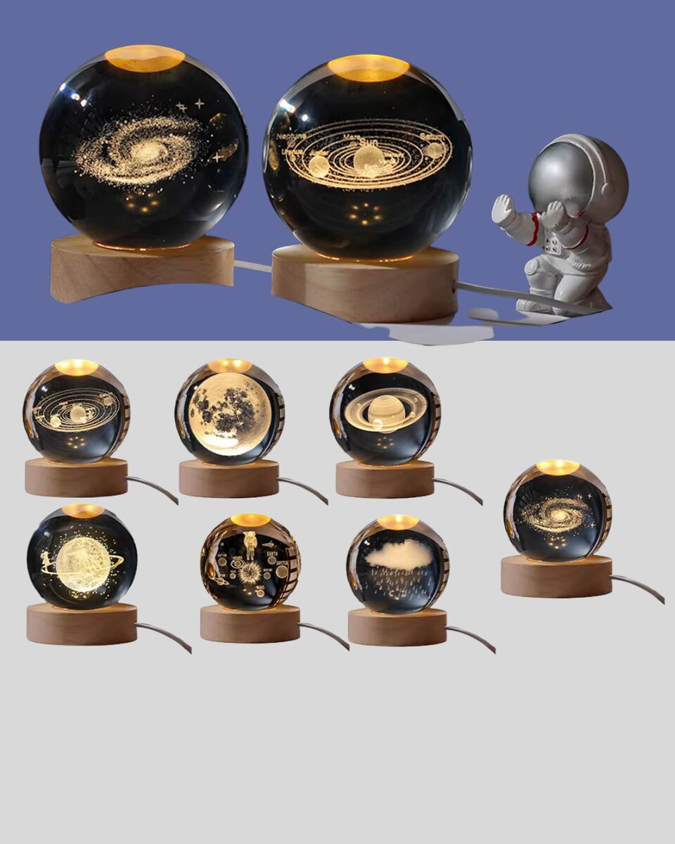 5 cm 3D Kristal Astronot Küre Lamba – Dekoratif LED Işıklı Ahşap Stand 5 cm 3D Kristal Astronot Küre Lamba – Dekoratif LED Işıklı Ahşap Stand