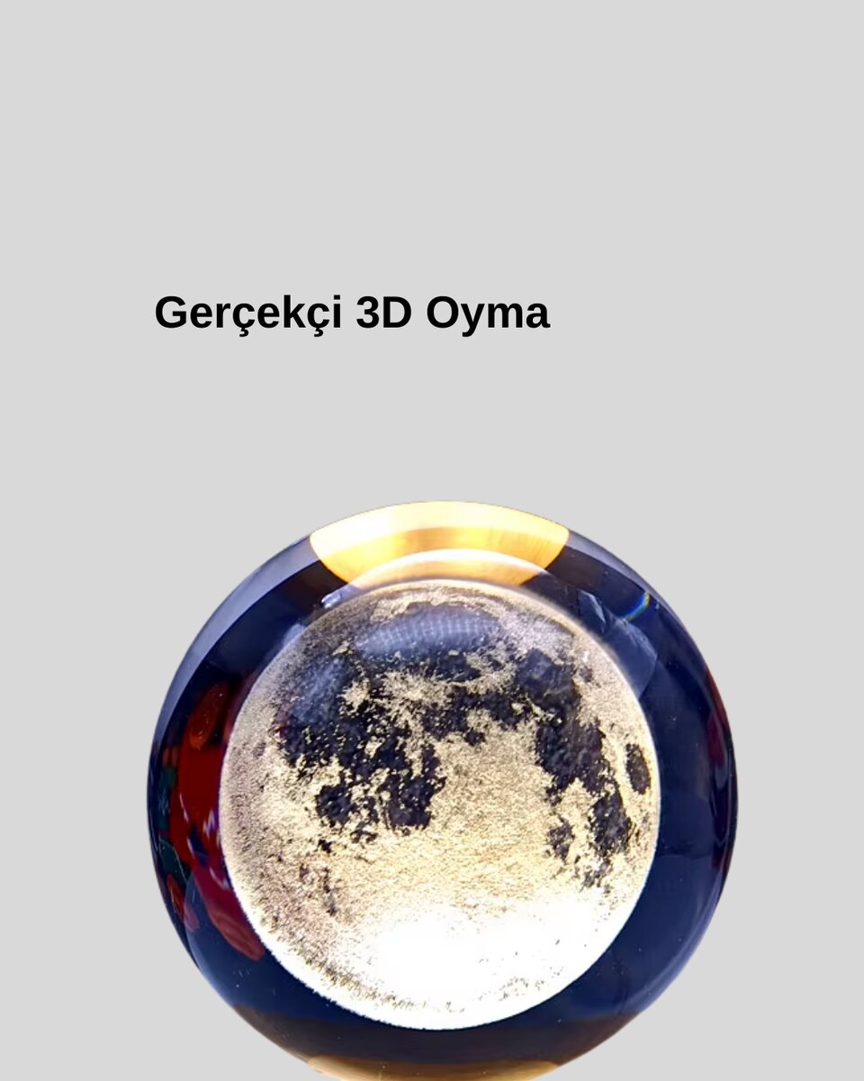 Ay Figürlü 3D Kristal Küre LED Gece Lambası Ahşap Standlı Dekoratif Lamba Ay Figürlü 3D Kristal Küre LED Gece Lambası Ahşap Standlı Dekoratif Lamba