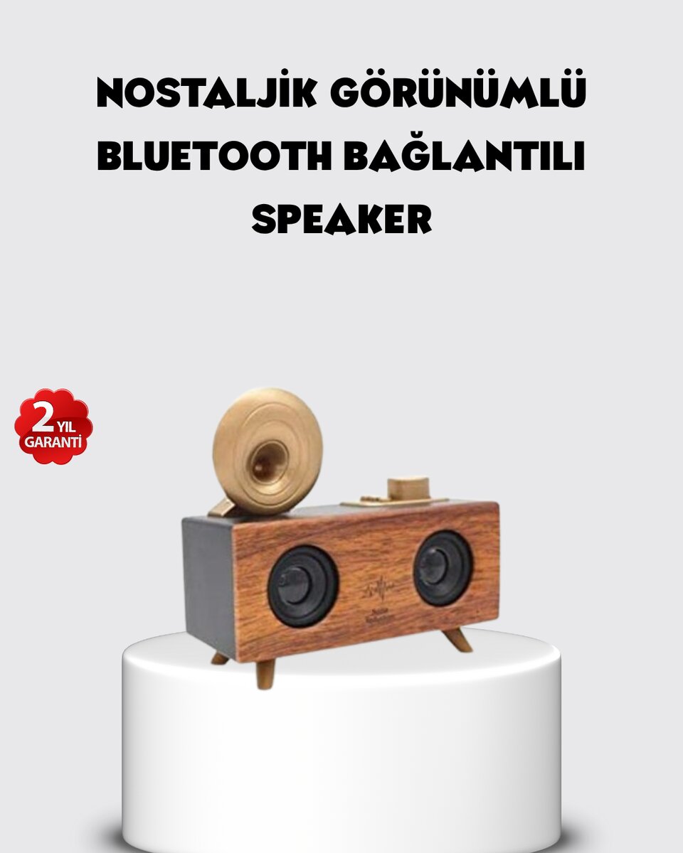 Retro Gramofon Tasarımlı Bluetooth Hoparlör – 3D Stereo Ses, 1800 mAh Batarya Retro Gramofon Tasarımlı Bluetooth Hoparlör – 3D Stereo Ses, 1800 mAh Batarya