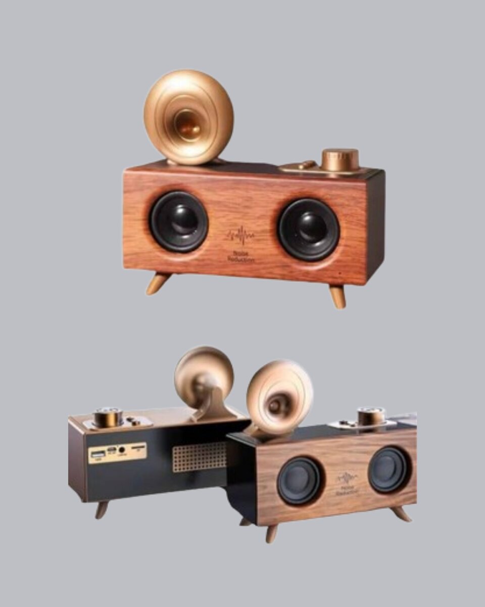 Çift Hoparlörlü Bluetooth Gramofon Speaker – FM Radyo, USB, SD Kart ve AUX Girişli Çift Hoparlörlü Bluetooth Gramofon Speaker – FM Radyo, USB, SD Kart ve AUX Girişli