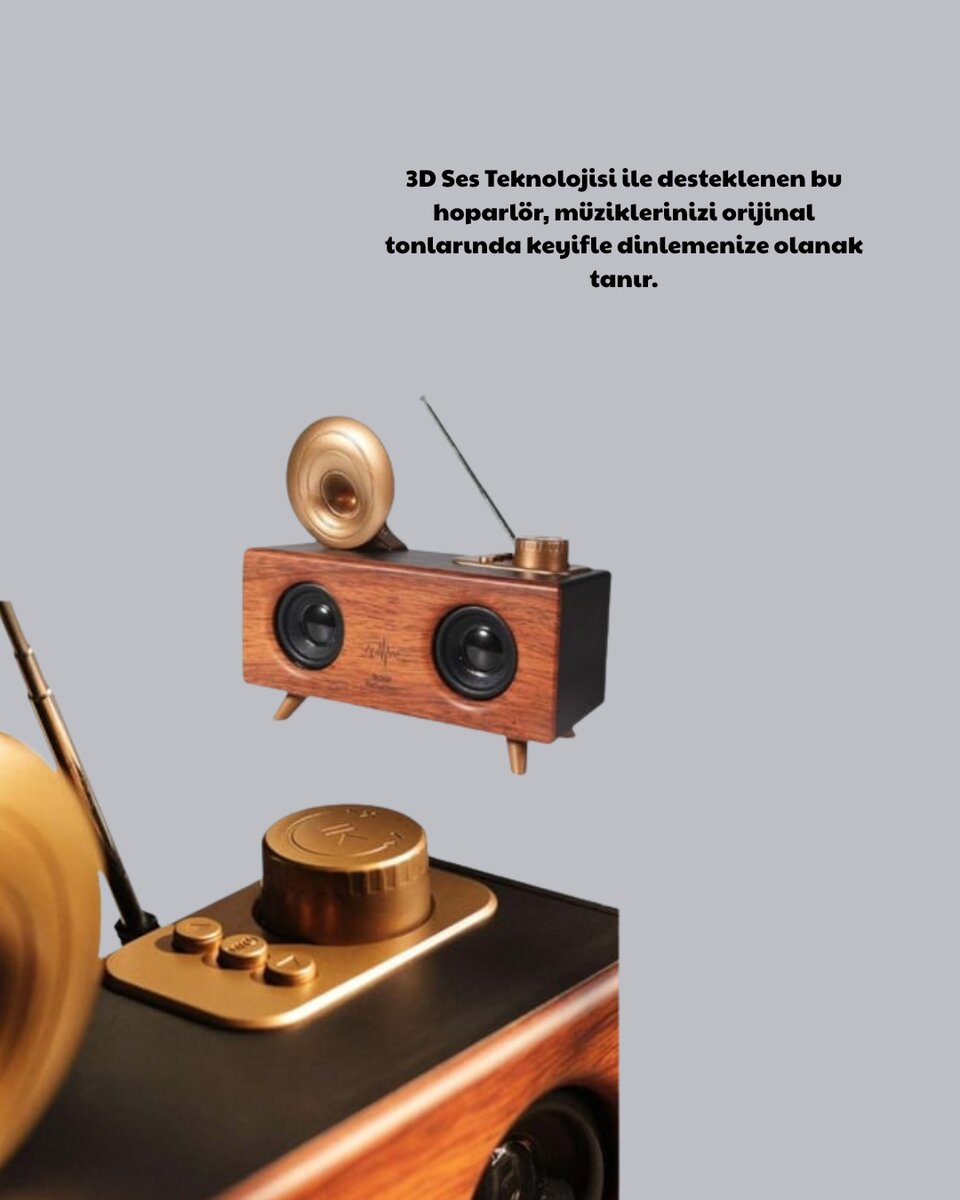 Çift Hoparlörlü Bluetooth Gramofon Speaker – FM Radyo, USB, SD Kart ve AUX Girişli Çift Hoparlörlü Bluetooth Gramofon Speaker – FM Radyo, USB, SD Kart ve AUX Girişli