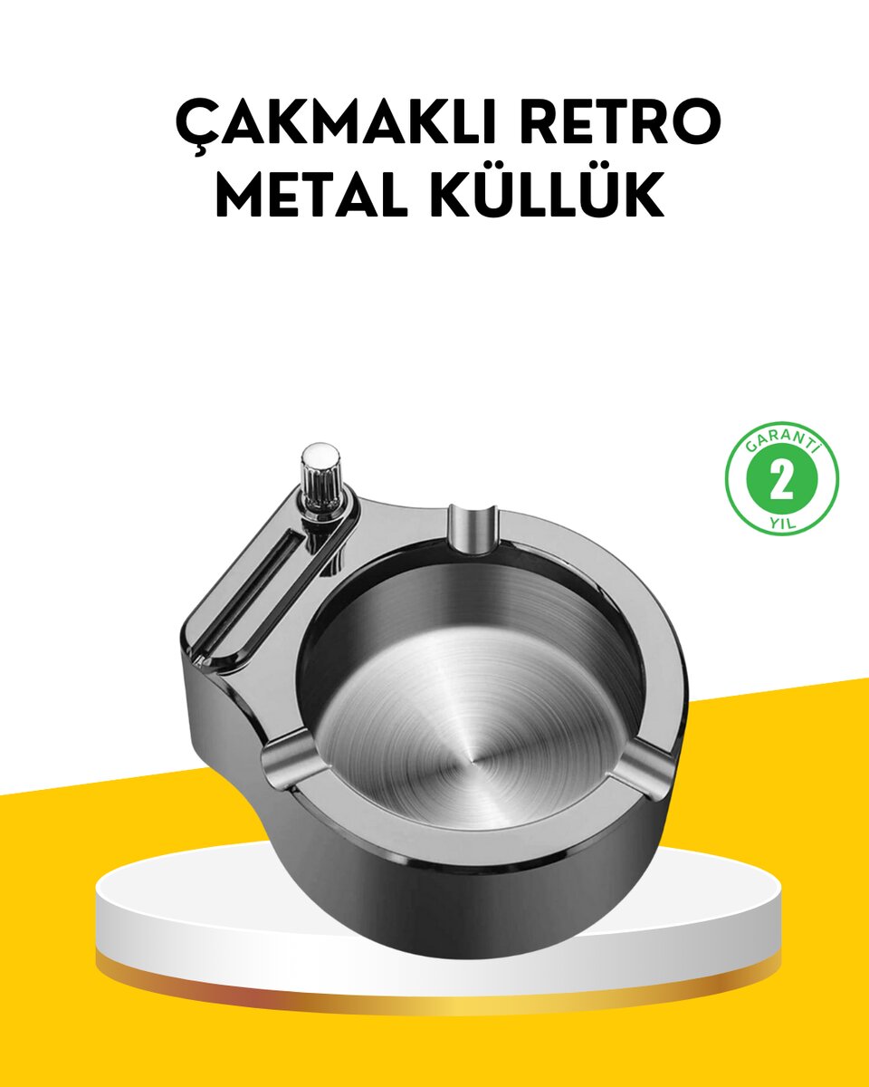 Çakmaklı Küllük Paslanmaz Metal Yuvarlak Tasarım Çakmaklı Küllük Paslanmaz Metal Yuvarlak Tasarım
