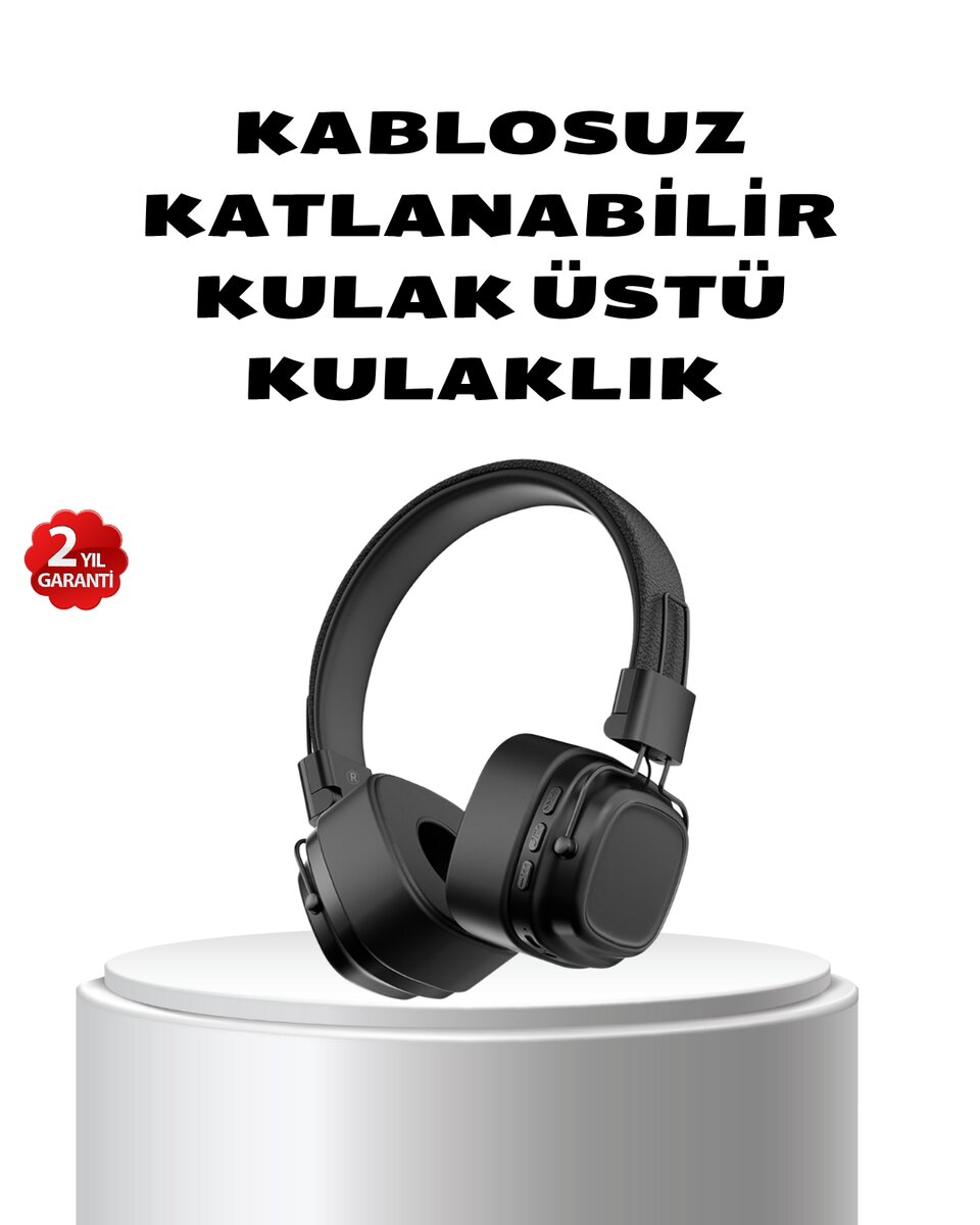 Kablosuz Kulak Üstü Bluetooth Kulaklık Güçlü Bas ve Katlanabilir Tasarım Kablosuz Kulak Üstü Bluetooth Kulaklık Güçlü Bas ve Katlanabilir Tasarım