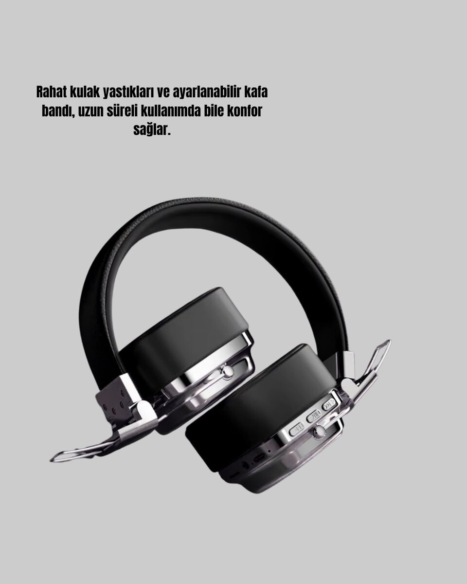 Kablosuz Kulak Üstü Bluetooth Kulaklık Güçlü Bas ve Katlanabilir Tasarım Kablosuz Kulak Üstü Bluetooth Kulaklık Güçlü Bas ve Katlanabilir Tasarım