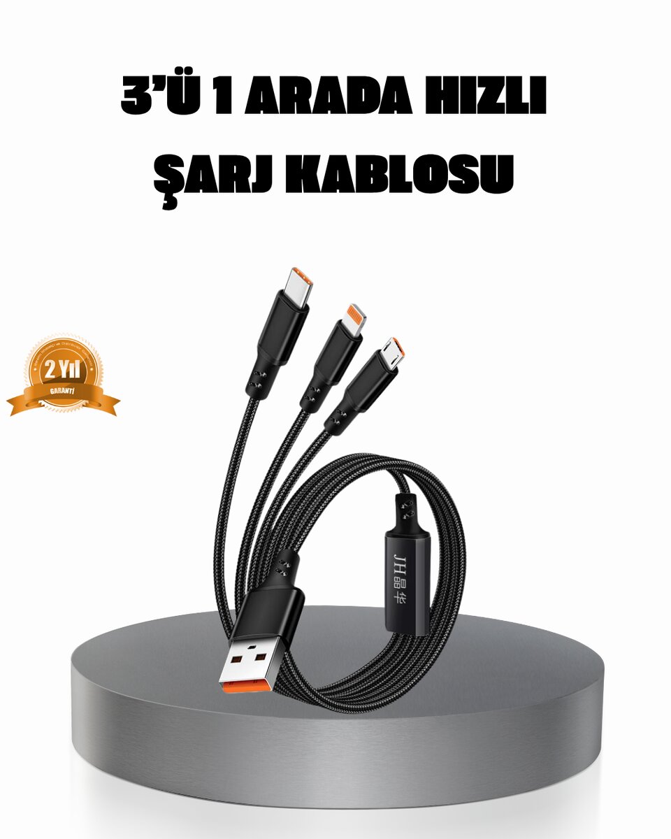 3’ü 1 Arada Şarj Kablosu Type-C iOS Android Uyumlu Hızlı ve Güvenli Şarj 3’ü 1 Arada Şarj Kablosu Type-C iOS Android Uyumlu Hızlı ve Güvenli Şarj