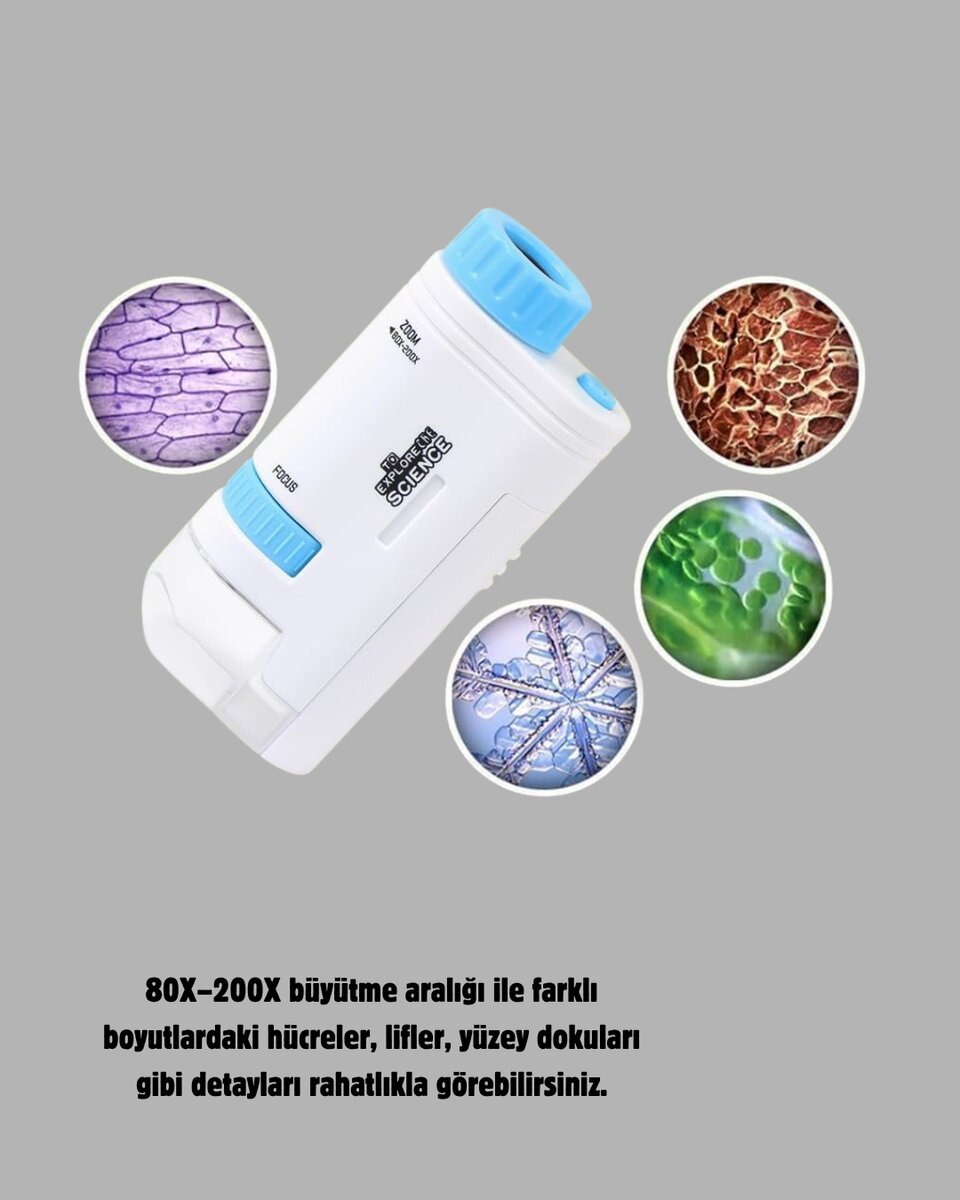 Taşınabilir Eğitim Mikroskobu 80X–200X LED Işıklı ve Darbeye Dayanıklı Taşınabilir Eğitim Mikroskobu 80X–200X LED Işıklı ve Darbeye Dayanıklı