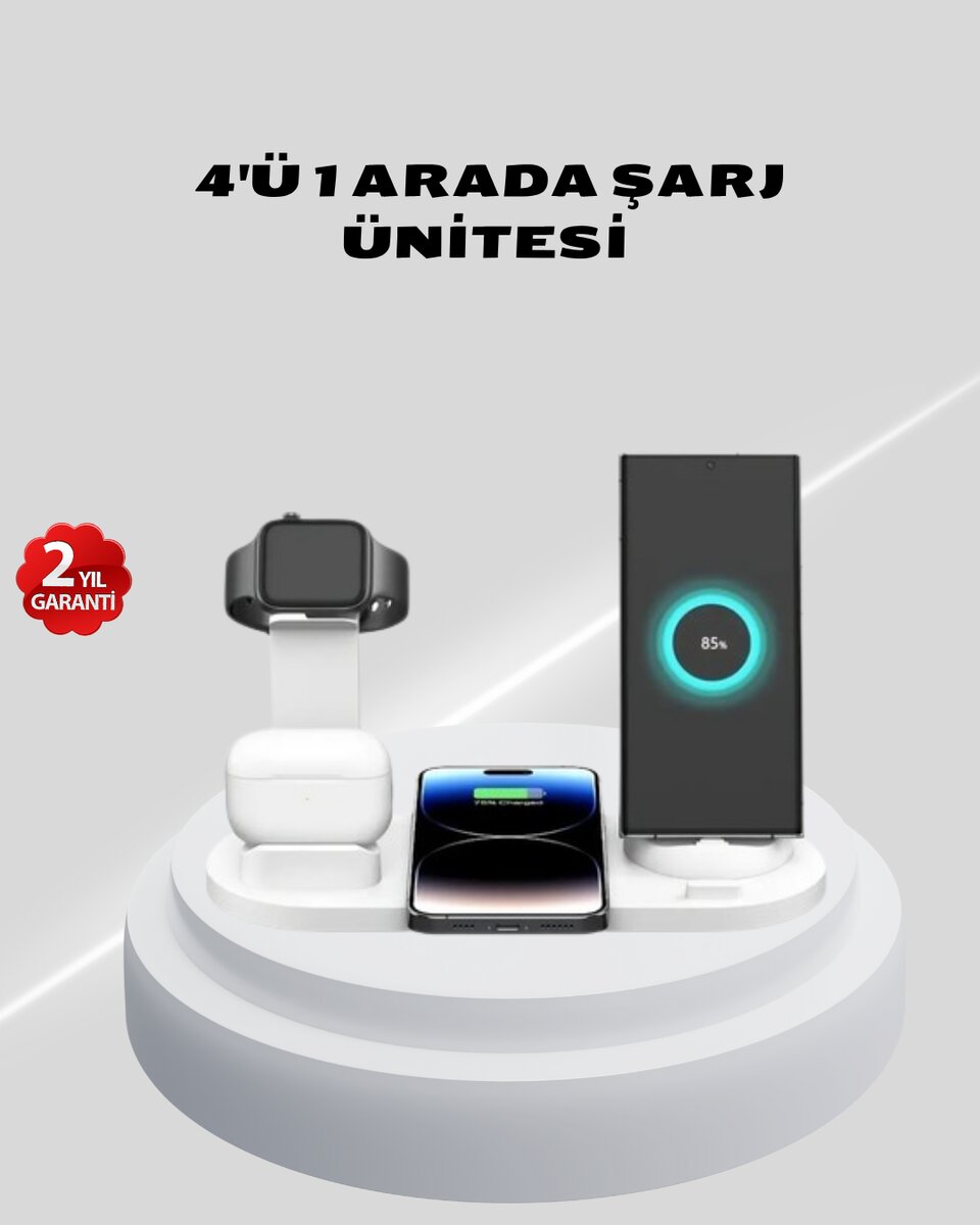 Kablosuz Şarj İstasyonu 4’ü 1 Arada iPhone Watch ve AirPods Uyumlu Kablosuz Şarj İstasyonu 4’ü 1 Arada iPhone Watch ve AirPods Uyumlu
