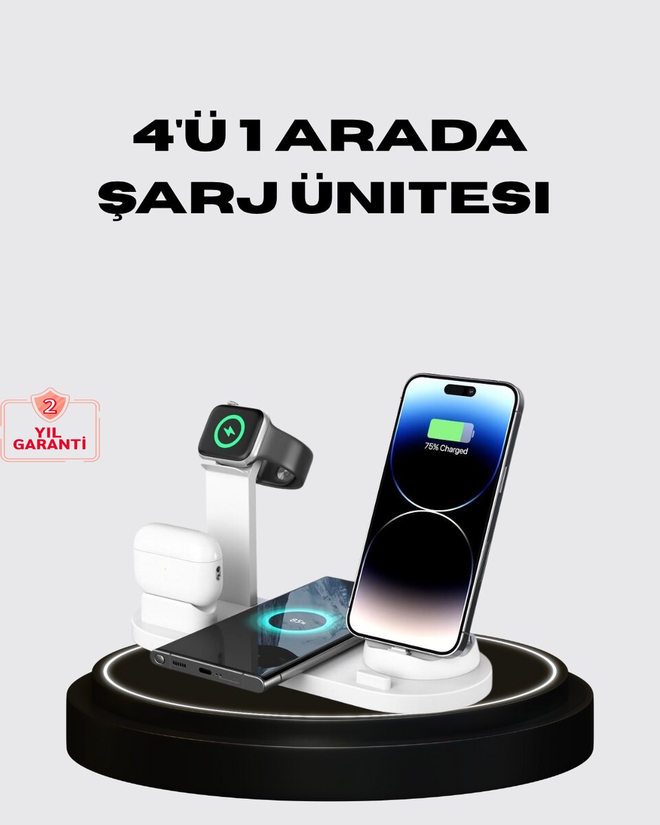 Apple Uyumlu Kablosuz Şarj İstasyonu 4 Cihaz Destekli ve Hızlı Şarjlı Apple Uyumlu Kablosuz Şarj İstasyonu 4 Cihaz Destekli ve Hızlı Şarjlı