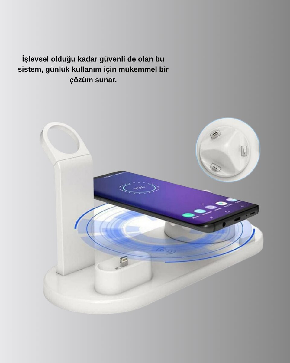 Apple Uyumlu Kablosuz Şarj İstasyonu 4 Cihaz Destekli ve Hızlı Şarjlı Apple Uyumlu Kablosuz Şarj İstasyonu 4 Cihaz Destekli ve Hızlı Şarjlı