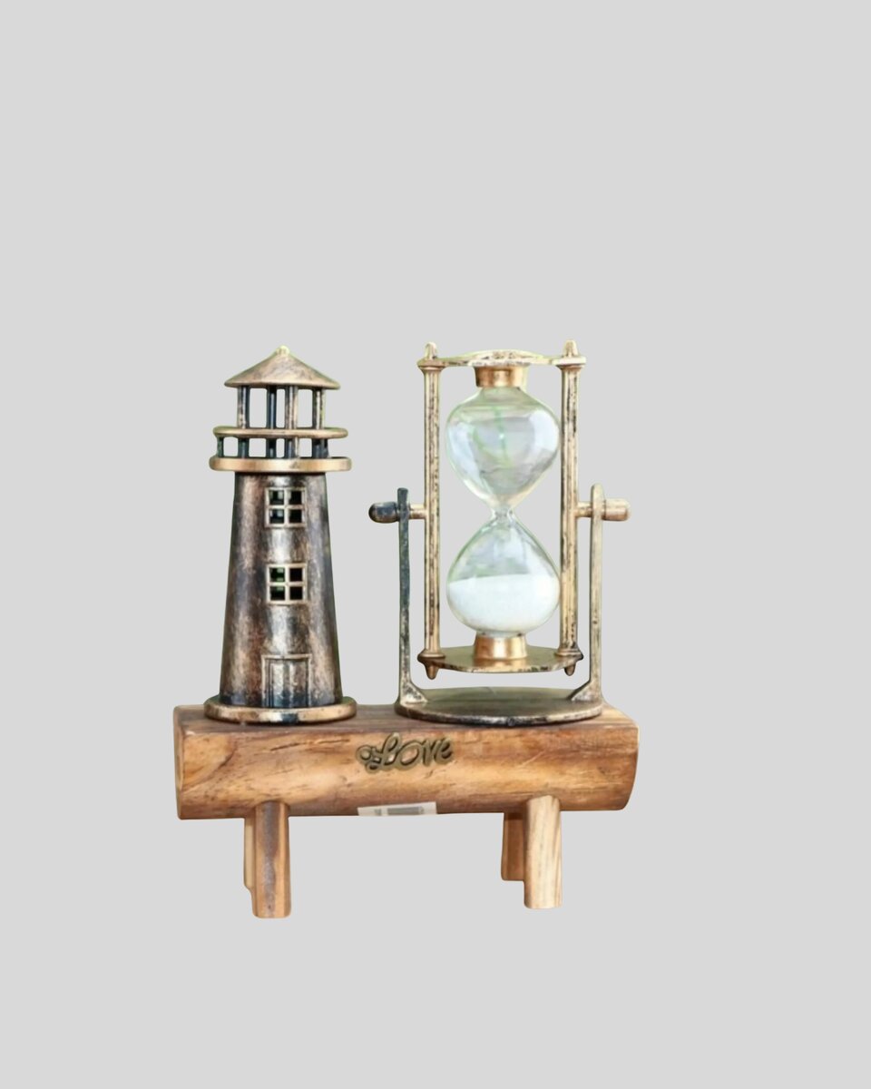Deniz Feneri Tasarımlı Ahşap Kum Saati – Retro Masa Aksesuarı Deniz Feneri Tasarımlı Ahşap Kum Saati – Retro Masa Aksesuarı
