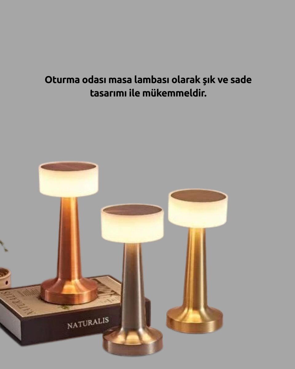 Kablosuz Dokunmatik Masa Lambası – Şık Modern Metal Gövde, USB Şarjlı