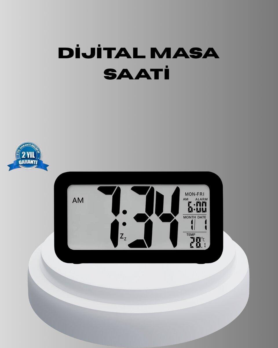 Dijital Masa Saati Sensörlü Aydınlatmalı Alarm ve Sıcaklık Ölçerli Dijital Masa Saati Sensörlü Aydınlatmalı Alarm ve Sıcaklık Ölçerli