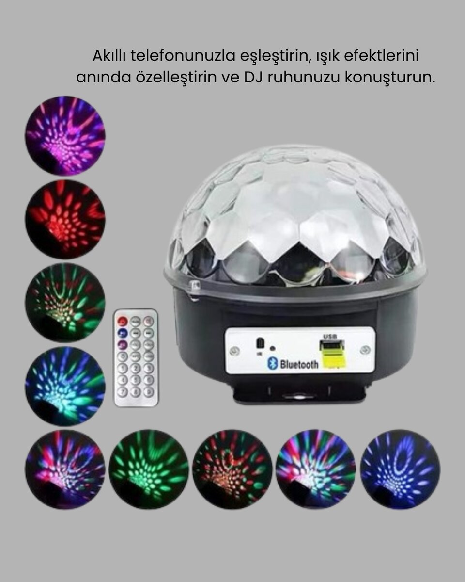 Bluetooth Kontrollü Masaüstü Disko Topu Işığı – Renkli LED Işık Gösterisi ve Uzaktan Kumanda Bluetooth Kontrollü Masaüstü Disko Topu Işığı – Renkli LED Işık Gösterisi ve Uzaktan Kumanda