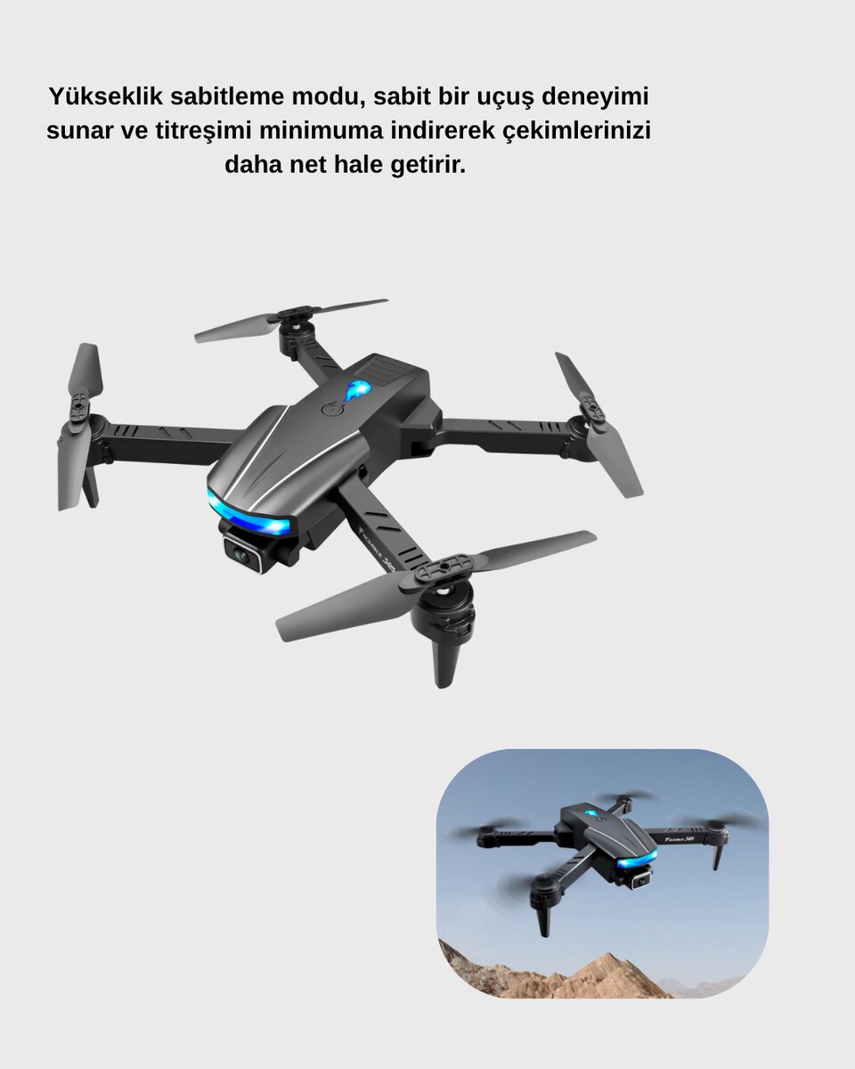 Wi-Fi Bağlantılı 4K Drone Katlanabilir ve 360° Takla Özellikli Wi-Fi Bağlantılı 4K Drone Katlanabilir ve 360° Takla Özellikli