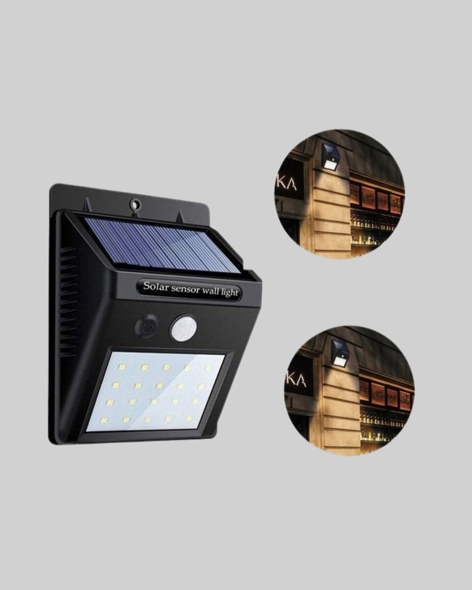 Güneş Enerjili 20 LED Hareket Sensörlü Lamba – IP65 Su Geçirmez Dış Mekan Aydınlatma