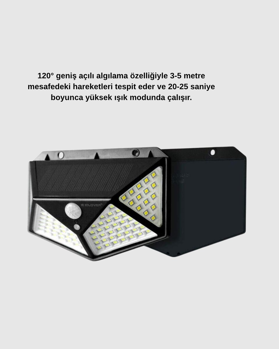 Güneş Enerjili 100 LED Dış Mekan Lamba – Hareket Sensörlü, 2200mAh Bataryalı Solar Aydınlatma Güneş Enerjili 100 LED Dış Mekan Lamba – Hareket Sensörlü, 2200mAh Bataryalı Solar Aydınlatma