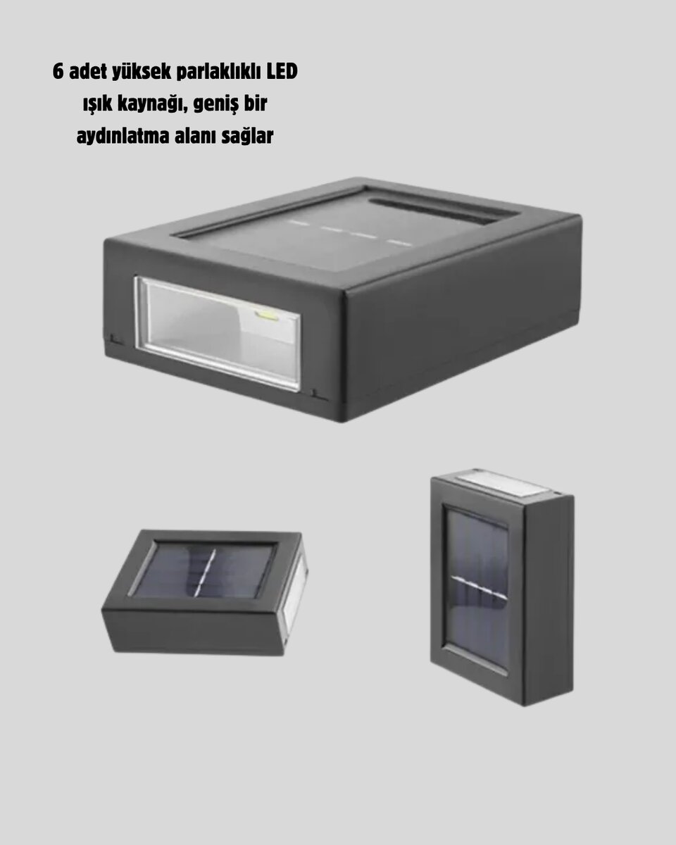 Solar Güçlü 6 LED Dış Mekan Lambası – Otomatik Aç/Kapa Işık Sensörlü Aydınlatma