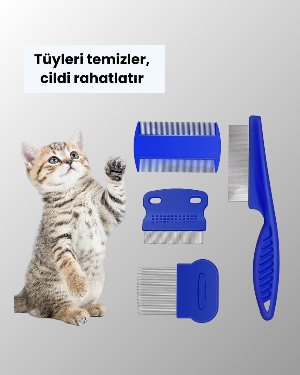 Evcil Hayvan Bakımı İçin Dayanıklı ve Çok Amaçlı Tarak Seti (4 Parça)