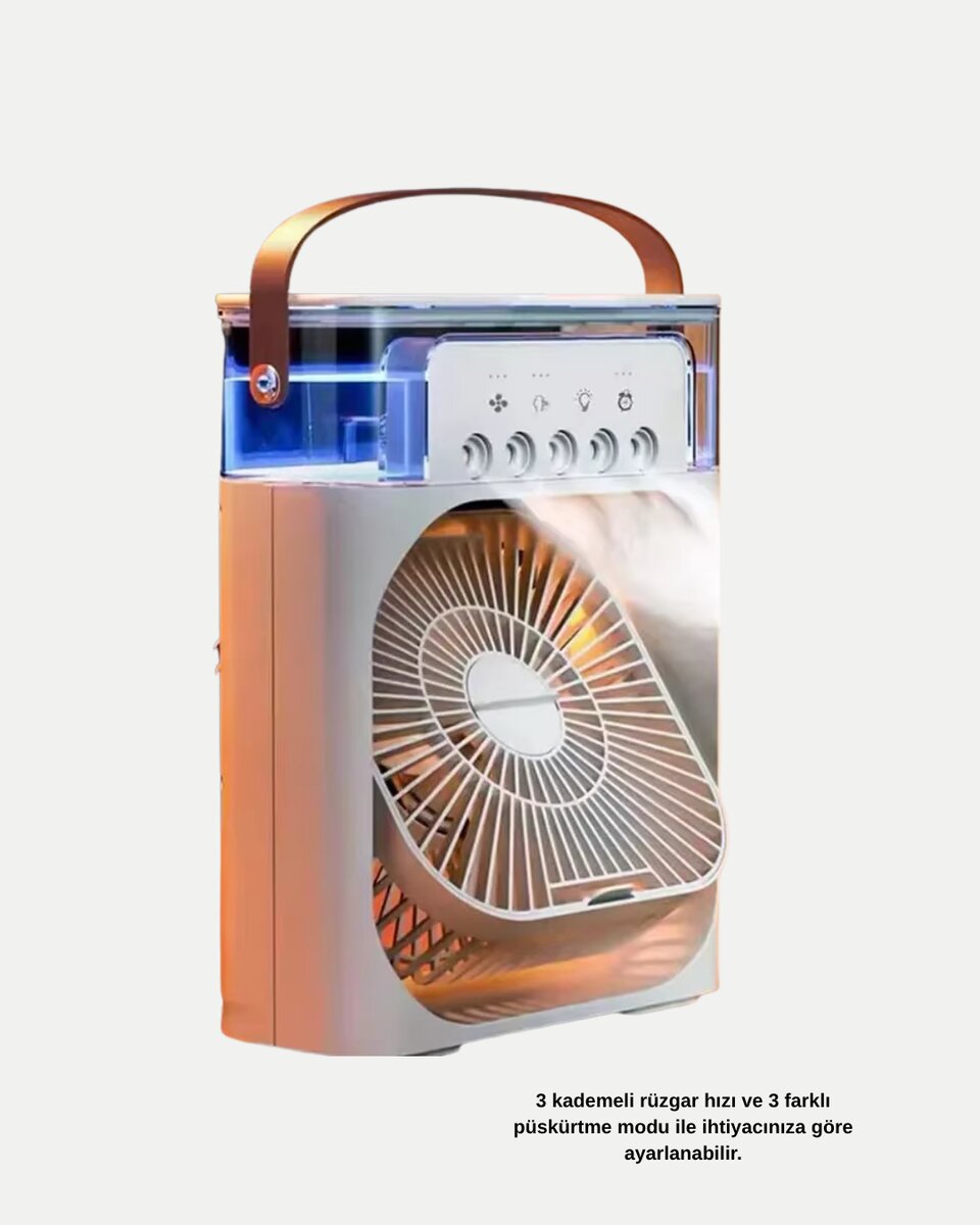 3’ü 1 Arada Mini Klima Fan USB Şarjlı, 7 Renk Gece Lambalı ve Nemlendirici 3’ü 1 Arada Mini Klima Fan USB Şarjlı, 7 Renk Gece Lambalı ve Nemlendirici