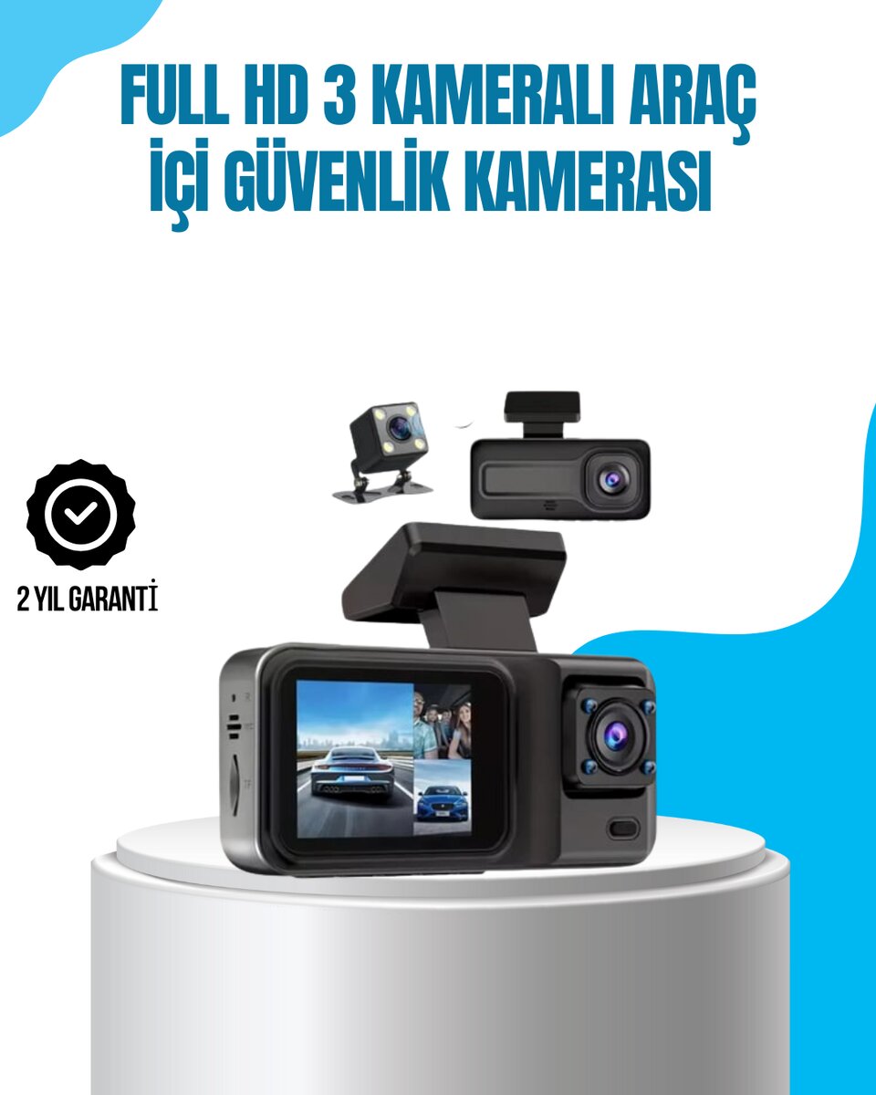 3 Kameralı Araç İçi Kayıt Cihazı 1080P Full HD Gece Görüşlü ve Wi-Fi Bağlantılı 3 Kameralı Araç İçi Kayıt Cihazı 1080P Full HD Gece Görüşlü ve Wi-Fi Bağlantılı