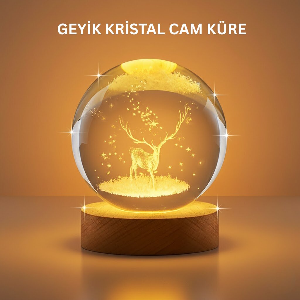 3D Geyik Desenli Kristal Küre USB Işıklı Ahşap Tabanlı Oda Lambası 3D Geyik Desenli Kristal Küre USB Işıklı Ahşap Tabanlı Oda Lambası