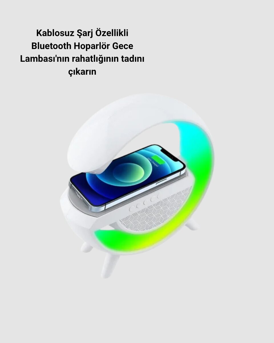Bluetooth 5.0 Hoparlör – Kablosuz Şarj, RGB Gece Lambası ve FM Radyo Bluetooth 5.0 Hoparlör – Kablosuz Şarj, RGB Gece Lambası ve FM Radyo