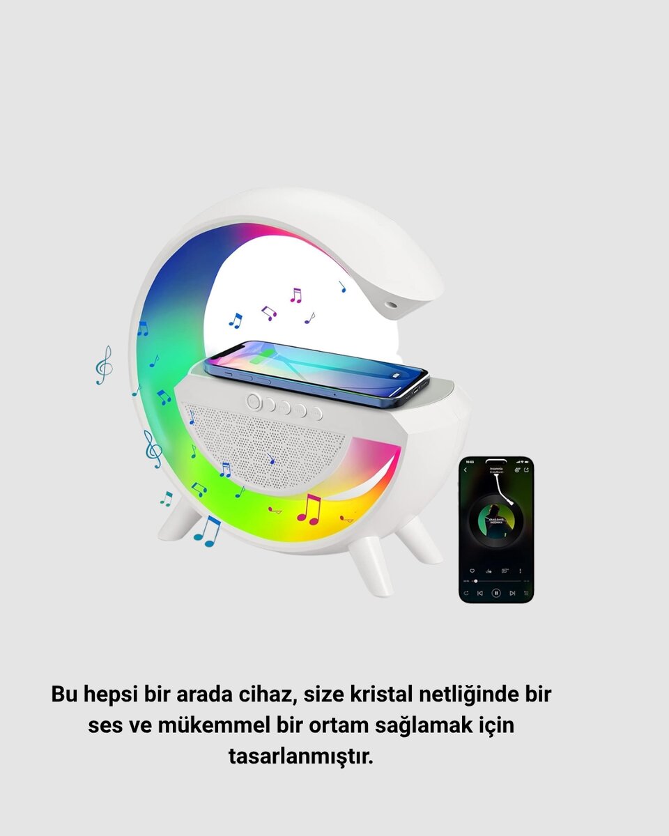 RGB Işıklı Kablosuz Şarjlı Hoparlör – FM Radyolu Akıllı Gece Lambası
