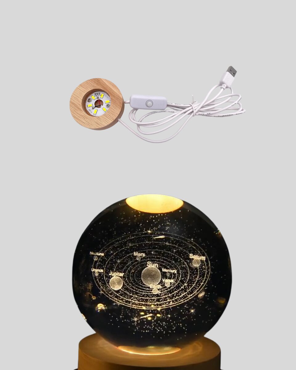 Dekoratif LED Kristal Küre Ahşap Altlıklı Şık Gece Lambası Dekoratif LED Kristal Küre Ahşap Altlıklı Şık Gece Lambası