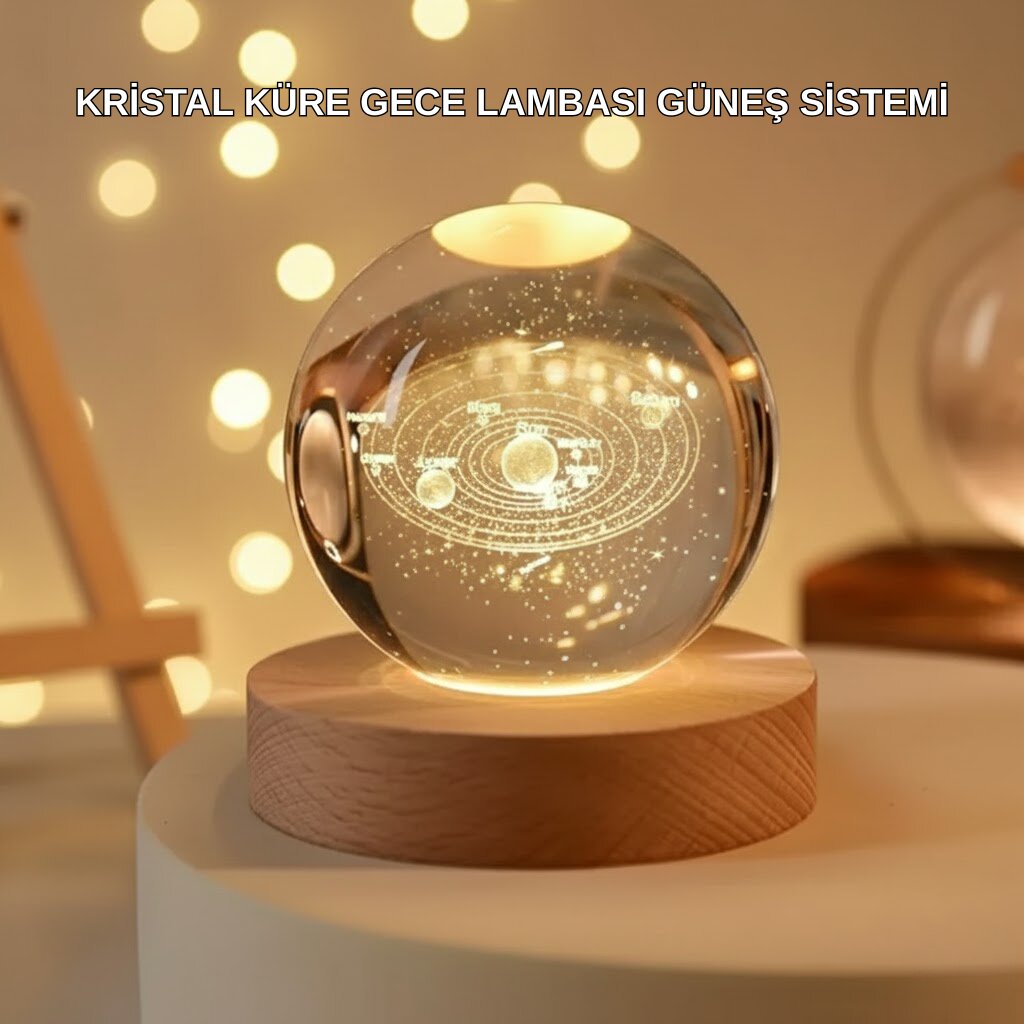 USB Bağlantılı Işıklı Kristal Küre Modern Ahşap Tabanlı Dekor USB Bağlantılı Işıklı Kristal Küre Modern Ahşap Tabanlı Dekor