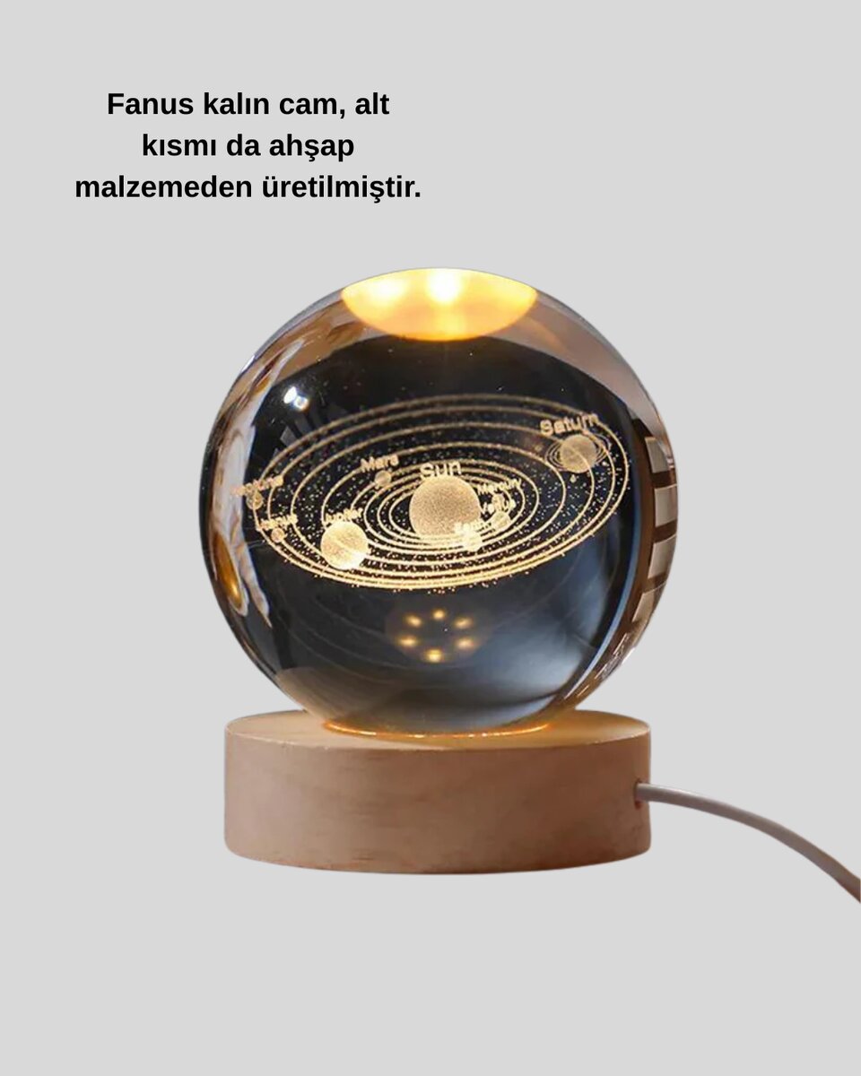 USB Bağlantılı Işıklı Kristal Küre Modern Ahşap Tabanlı Dekor USB Bağlantılı Işıklı Kristal Küre Modern Ahşap Tabanlı Dekor