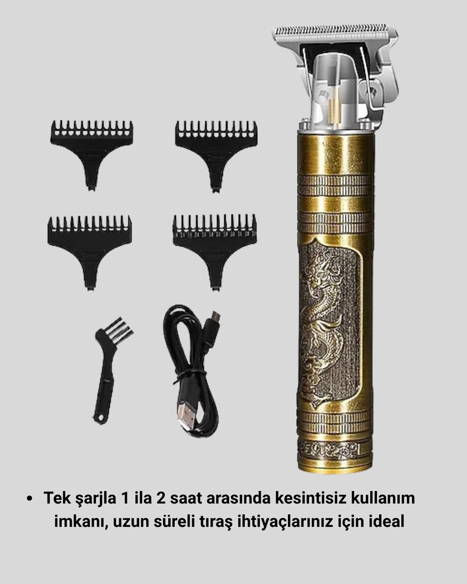 Şarjlı T Bıçaklı Saç ve Sakal Tıraş Makinesi – 3 Başlıklı, Güçlü Motorlu, 2 Saat Kullanım Şarjlı T Bıçaklı Saç ve Sakal Tıraş Makinesi – 3 Başlıklı, Güçlü Motorlu, 2 Saat Kullanım
