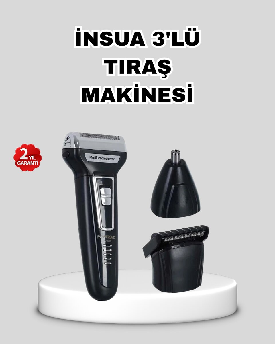 İnsua 3’lü Tıraş Makinesi – 3 Farklı Kesim Başlığı, Güçlü Motor, 60 Dakika Kullanım İnsua 3’lü Tıraş Makinesi – 3 Farklı Kesim Başlığı, Güçlü Motor, 60 Dakika Kullanım