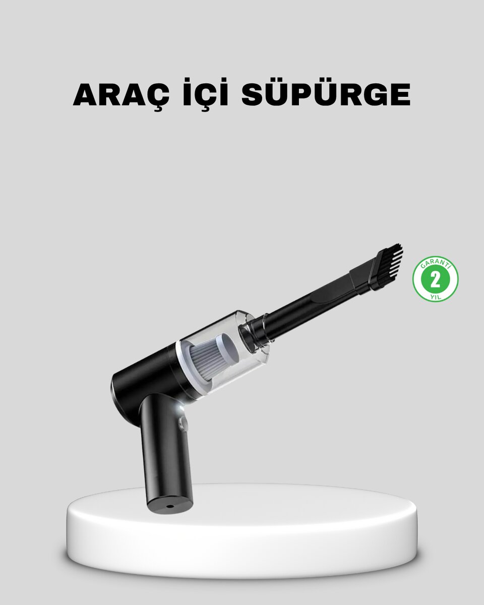 Mini Şarjlı Araç Süpürgesi – 120W Güçlü Motor, 5500PA Vakum Emiş, Yıkanabilir Filtre