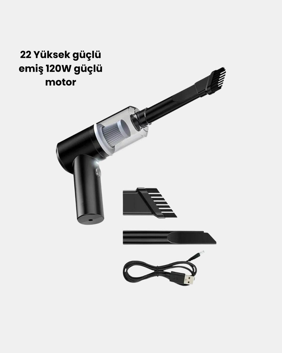Taşınabilir Vakumlu Araç Süpürgesi – Katlanabilir Sap, Yıkanabilir Filtre, 120W Motor Taşınabilir Vakumlu Araç Süpürgesi – Katlanabilir Sap, Yıkanabilir Filtre, 120W Motor