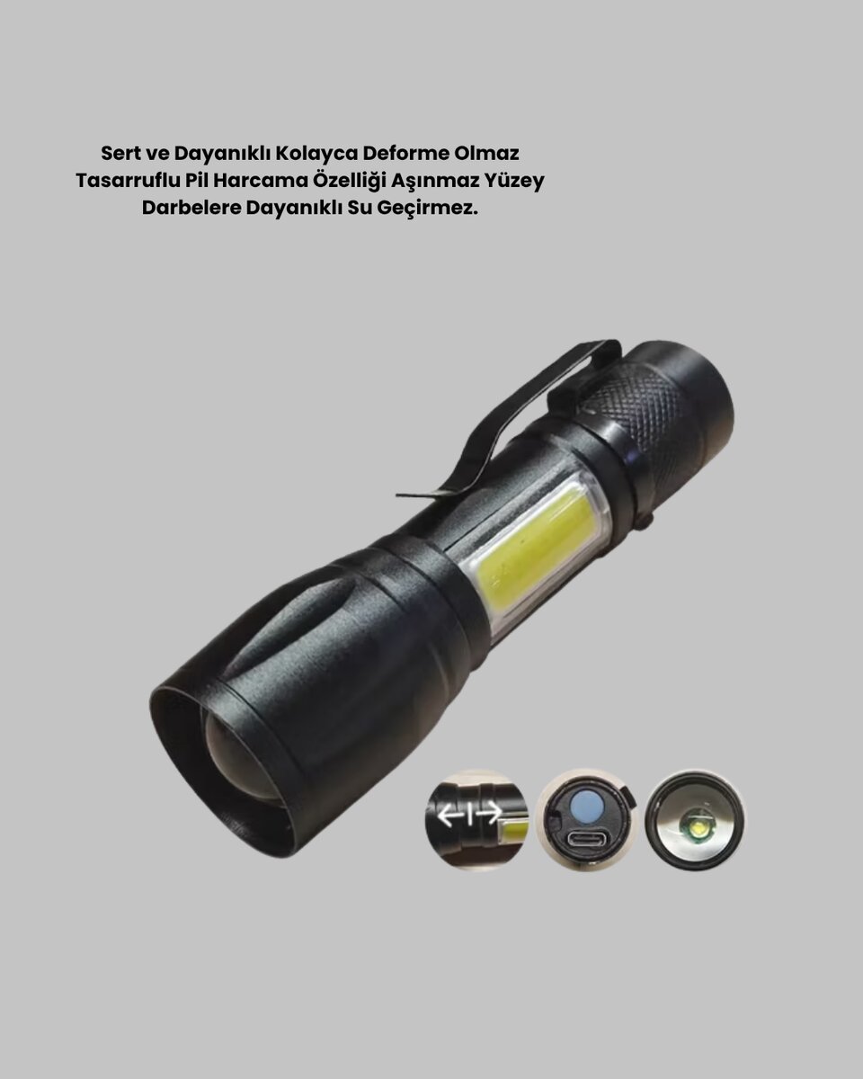 Profesyonel 4 Modlu Şarjlı El Feneri | 1300 mAh Batarya | Cree LED Teknolojisi Profesyonel 4 Modlu Şarjlı El Feneri | 1300 mAh Batarya | Cree LED Teknolojisi