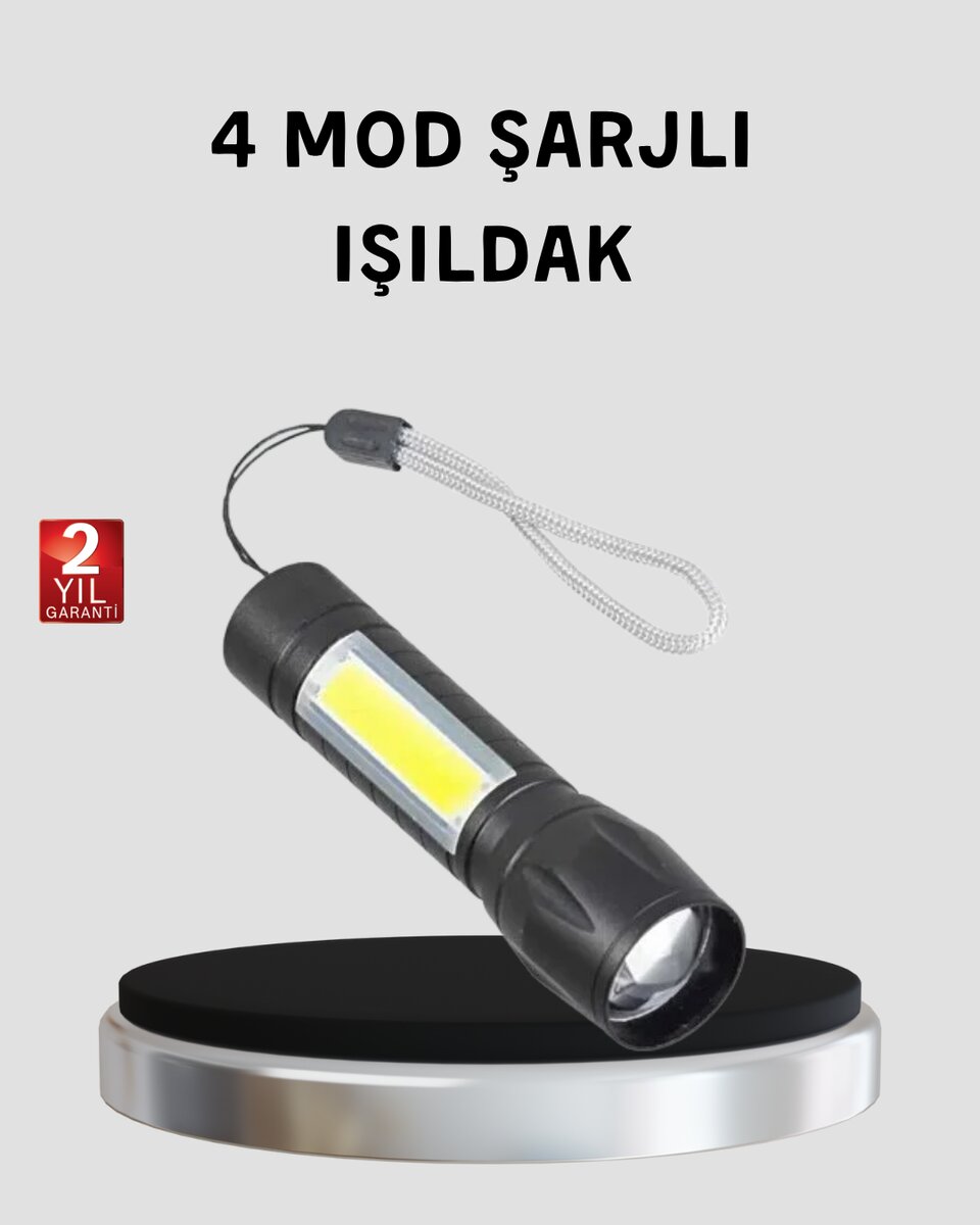 Ultra Dayanıklı 4 Mod Şarjlı Işıldak | Suya ve Darbeye Dayanıklı | 100.000 Saat LED Ömrü Ultra Dayanıklı 4 Mod Şarjlı Işıldak | Suya ve Darbeye Dayanıklı | 100.000 Saat LED Ömrü
