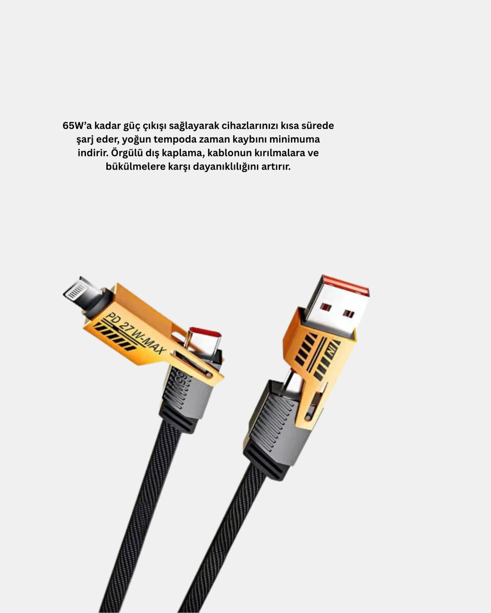 65W Çoklu Şarj Kablosu 4’ü 1 Arada Örgülü Hızlı Veri Aktarım USB-C USB-A 65W Çoklu Şarj Kablosu 4’ü 1 Arada Örgülü Hızlı Veri Aktarım USB-C USB-A