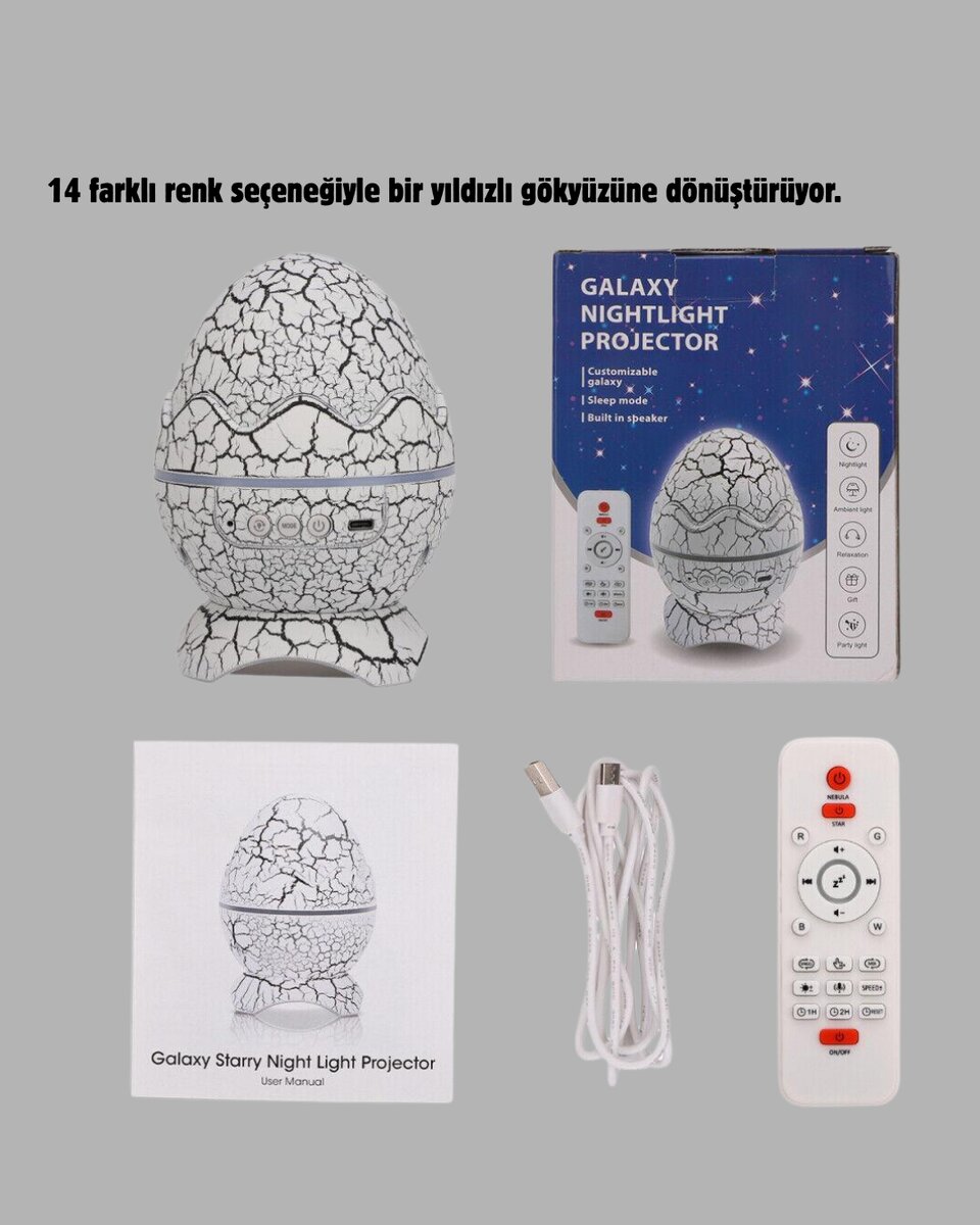 Dinozor Yumurta Gece Lambası Projektör – 14 Renk Seçeneği Dinozor Yumurta Gece Lambası Projektör – 14 Renk Seçeneği