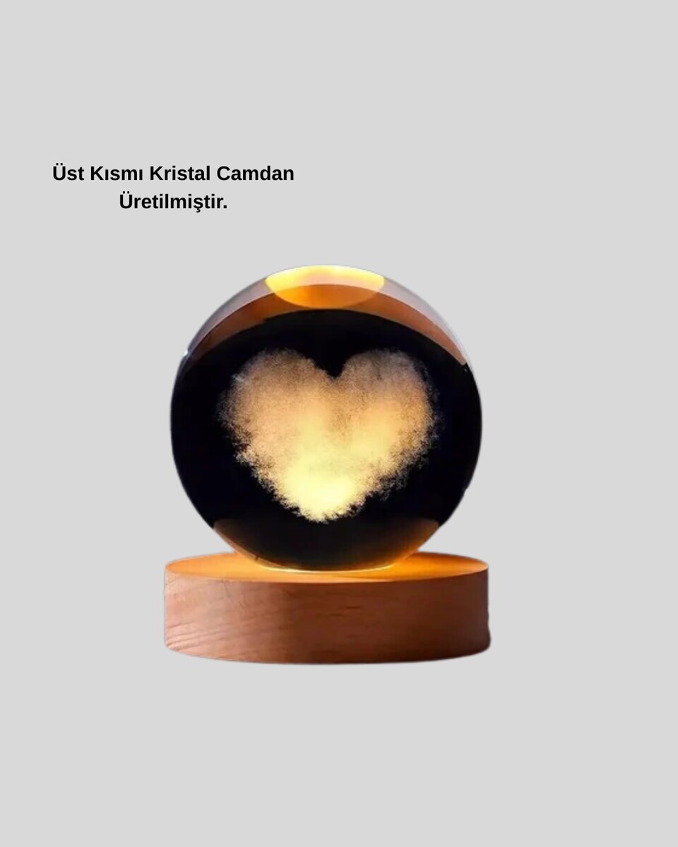 Romantik Kalpli Kristal Cam Küre USB’li Işıklı Dekoratif Obje Romantik Kalpli Kristal Cam Küre USB’li Işıklı Dekoratif Obje