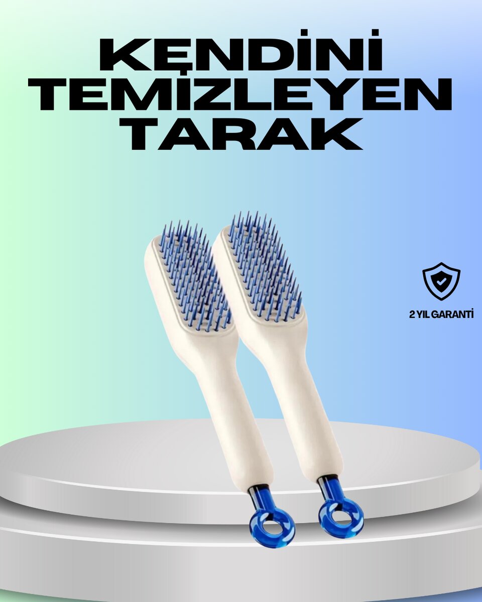 Kendini Temizleyen Ergonomik Saç Tarağı – ABS Gövde, Silikon Diş